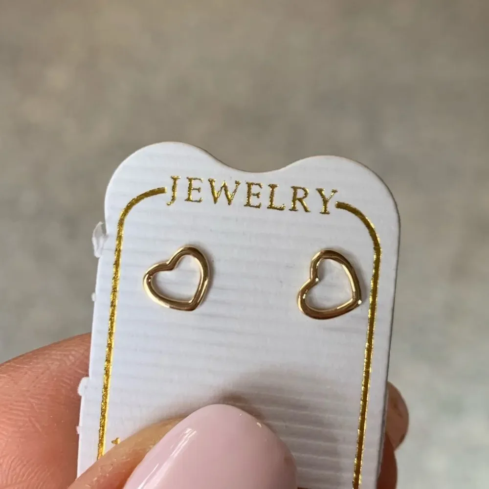 14k Solid Yellow Gold open heart Earrings screw